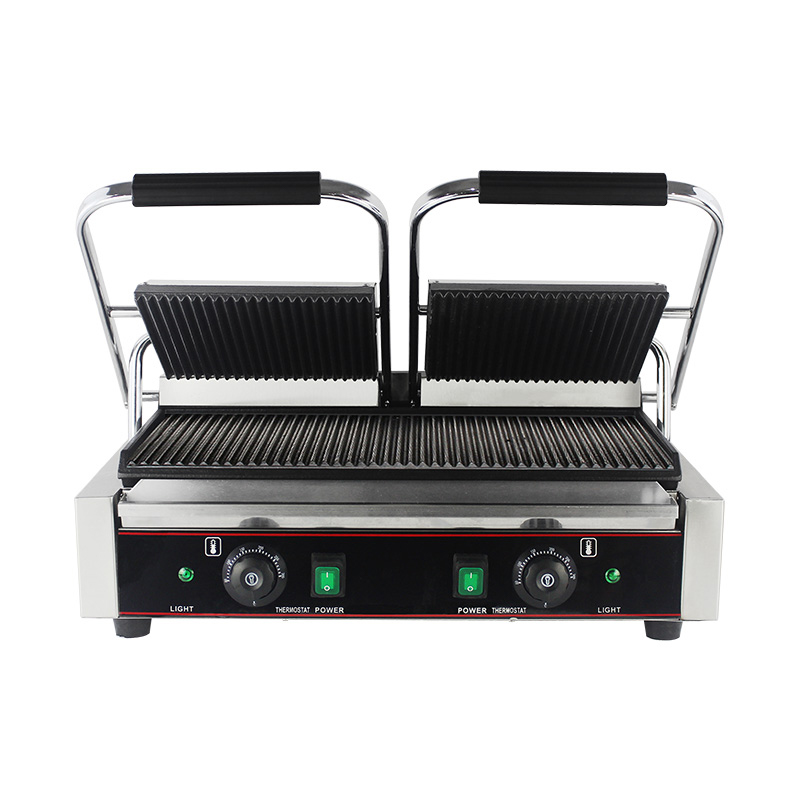 Mesin Dapur Panggangan Panini Piring Ganda Listrik Komersial Stainless Steel